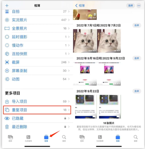 安源苹果手机维修分享iOS 16 中相册重复项目功能使用方法 