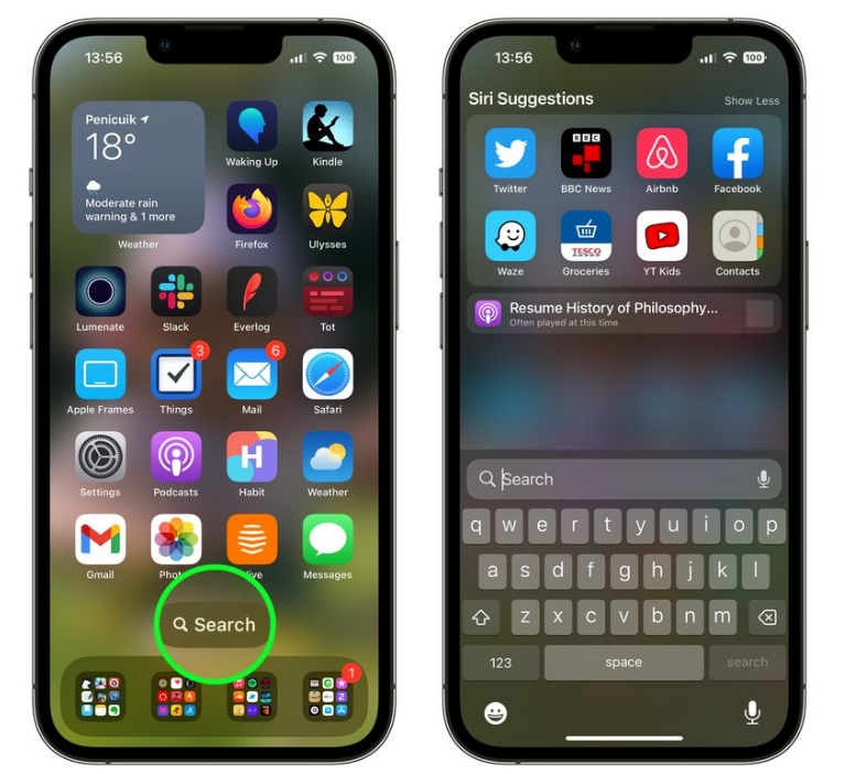 安源苹果手机维修分享升级到 iOS 16 后，如何删除主屏幕上的搜索按钮 